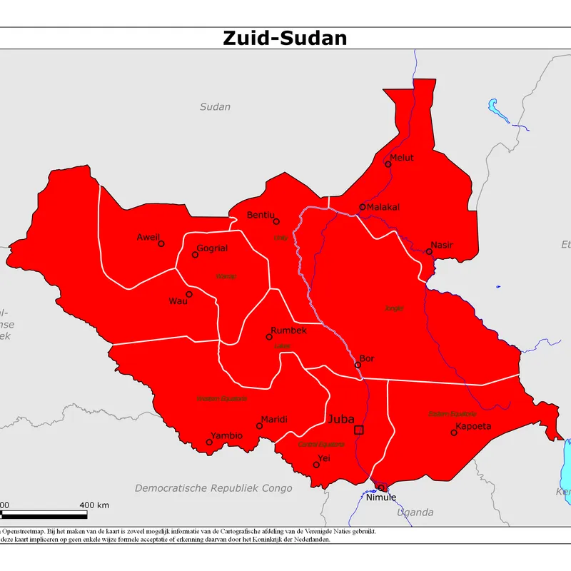 Kaart van Zuid-Sudan
