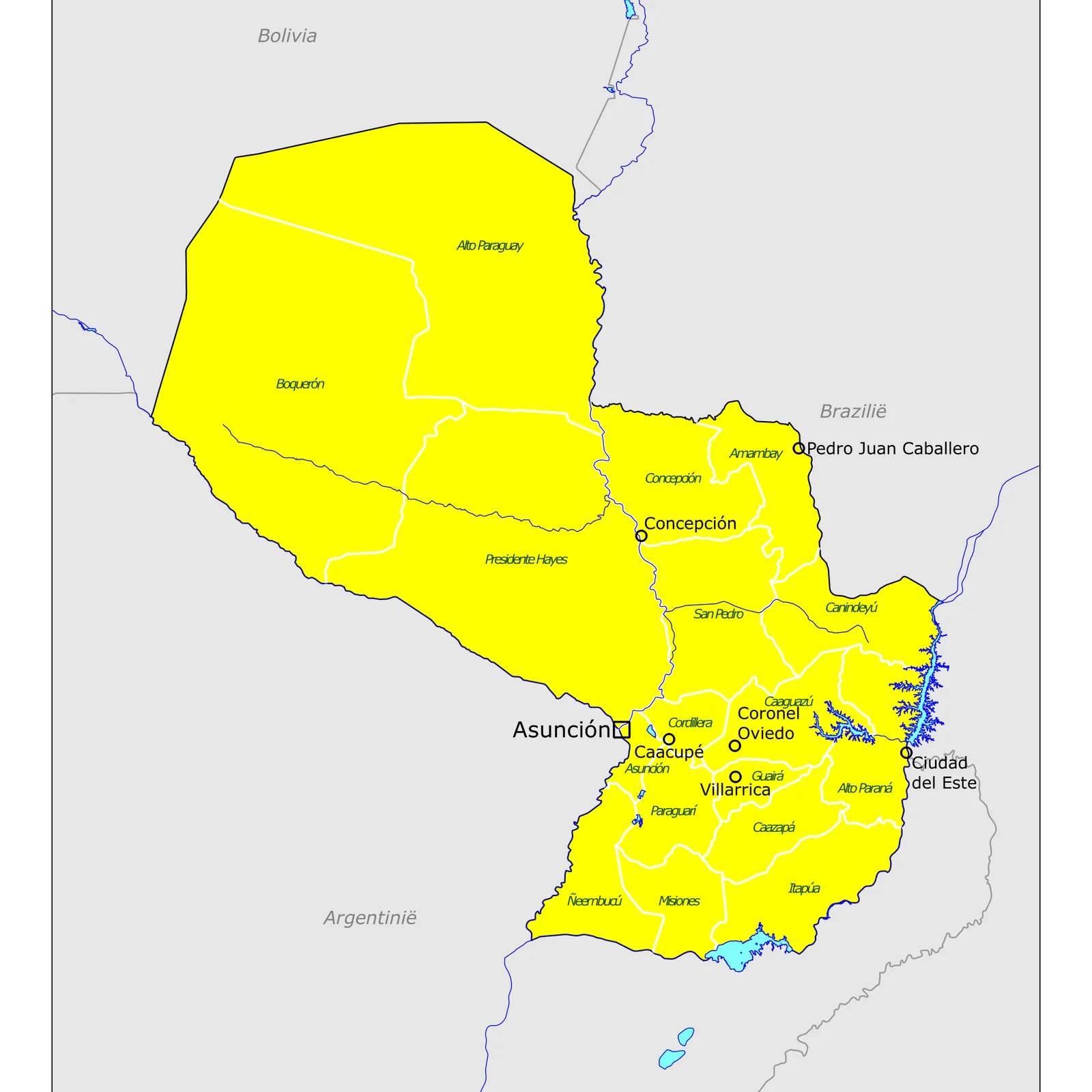 Grote kaart van Paraguay