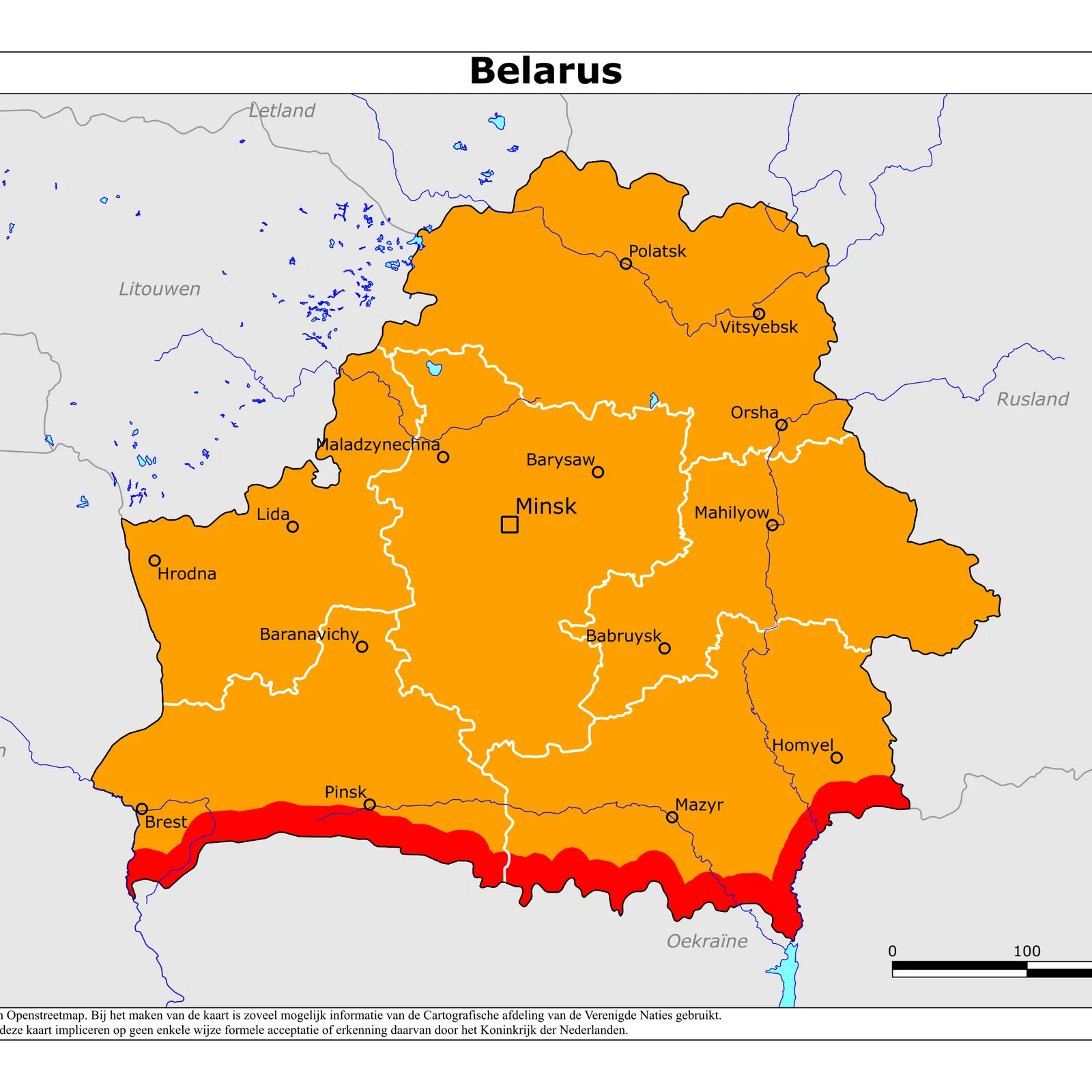 Grote kaart van Belarus (Wit-Rusland)
