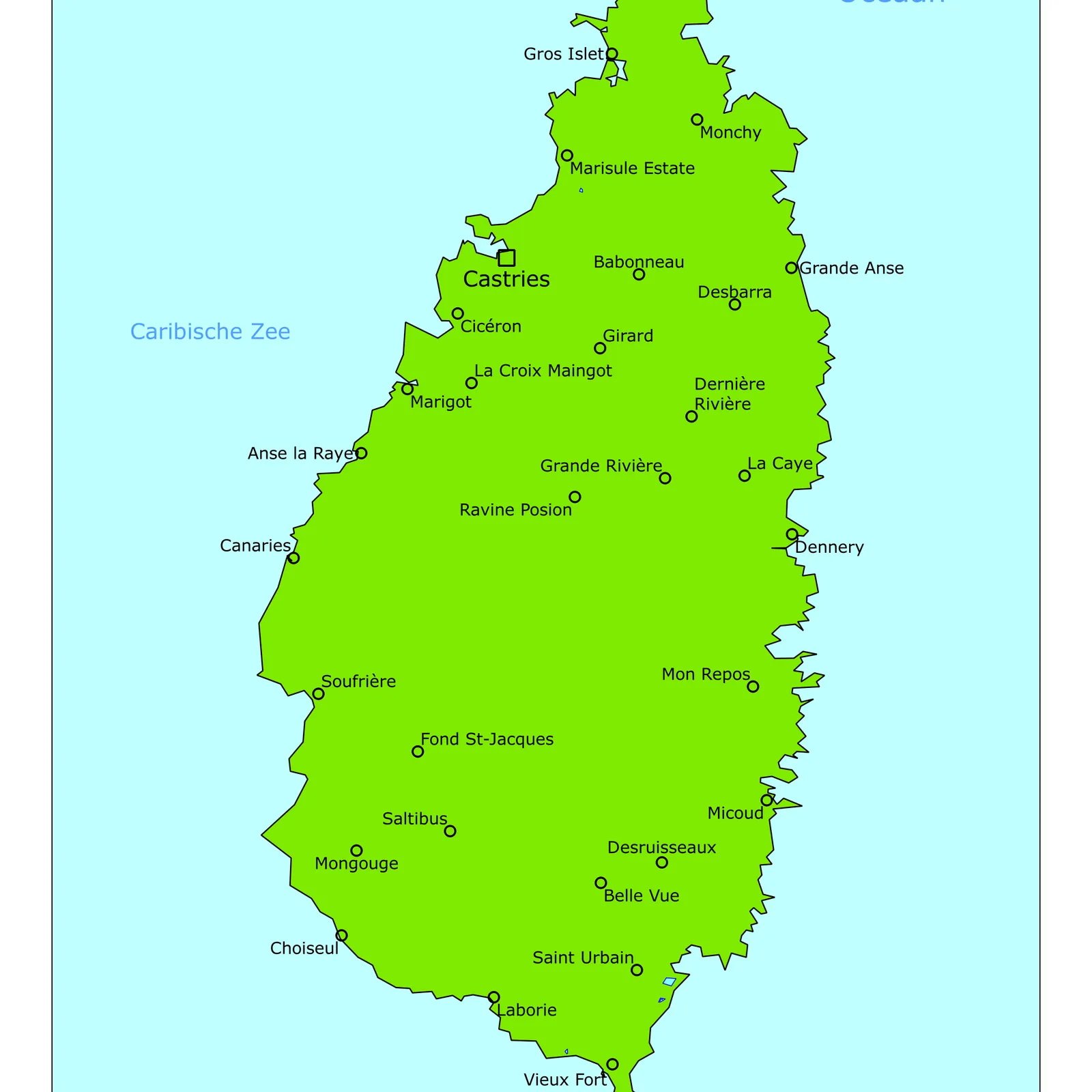 Grote kaart van Saint Lucia