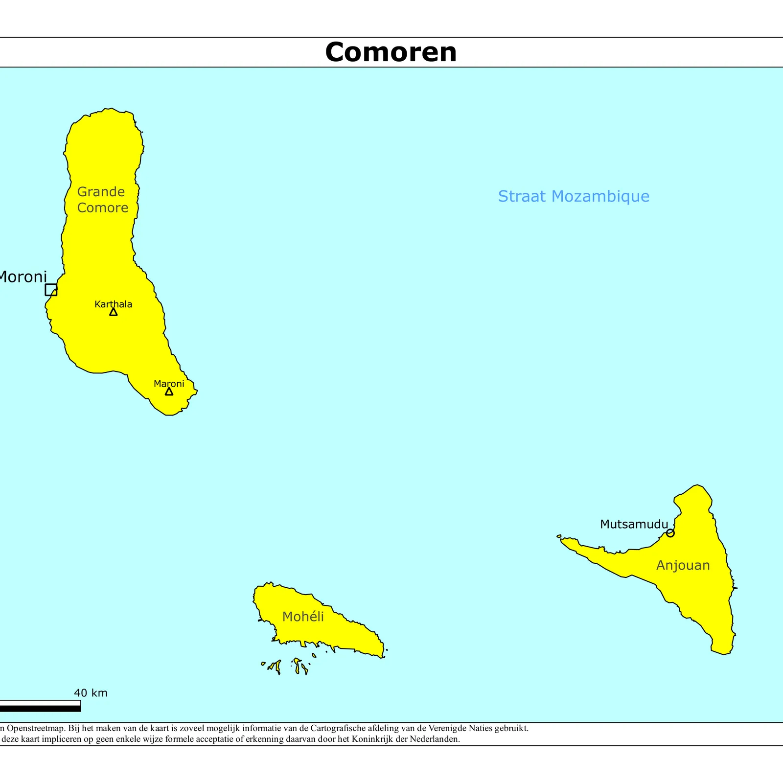 Grote kaart van Comoren