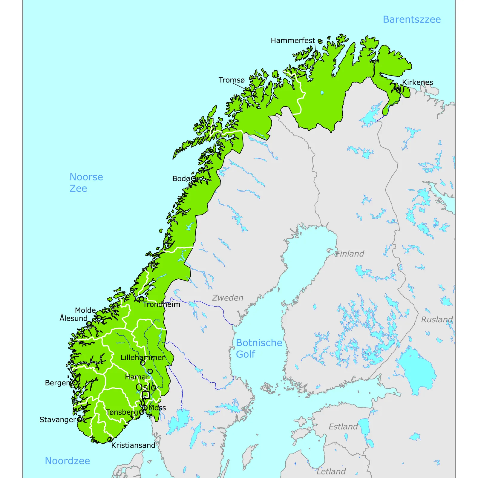 Grote kaart van Noorwegen
