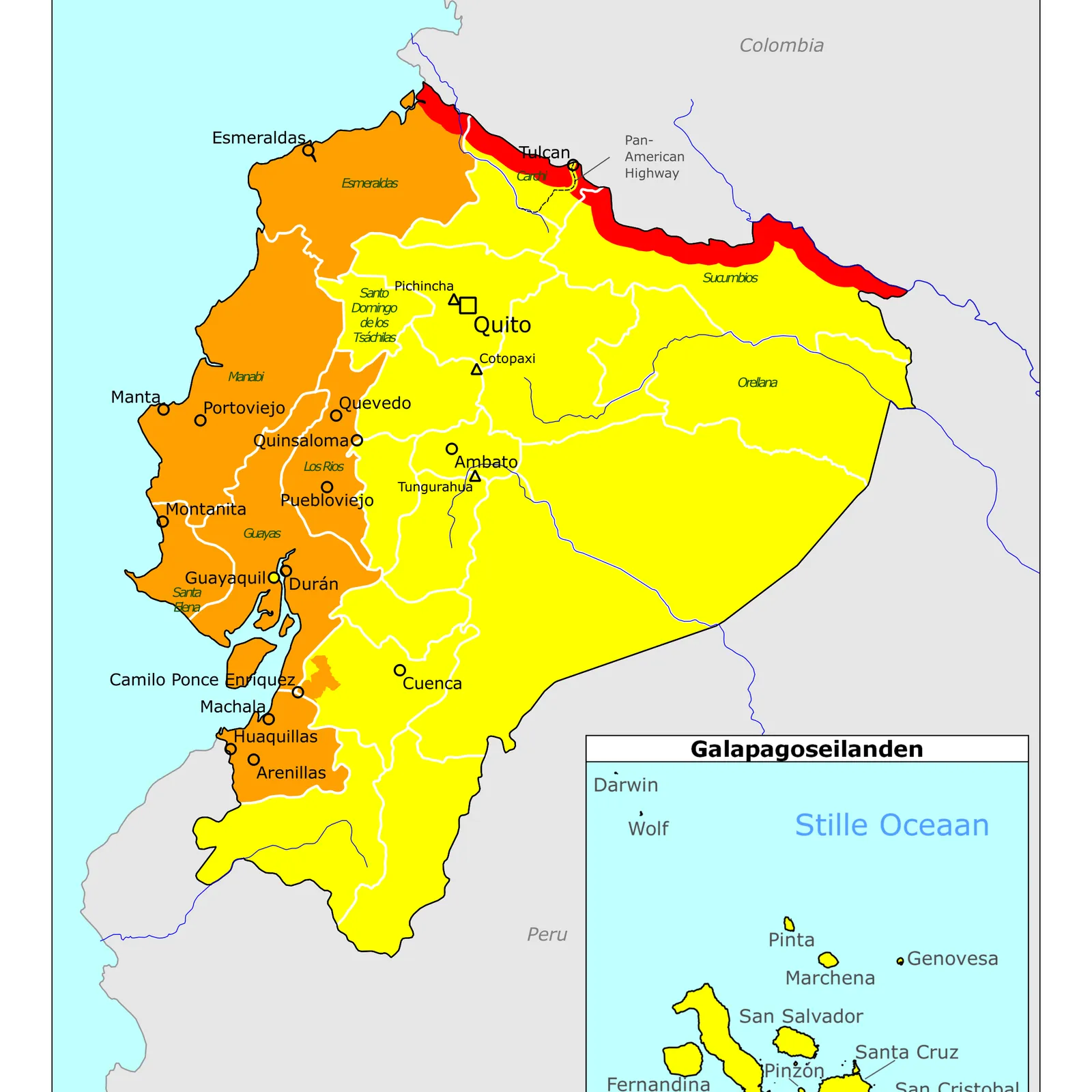 Grote kaart van Ecuador