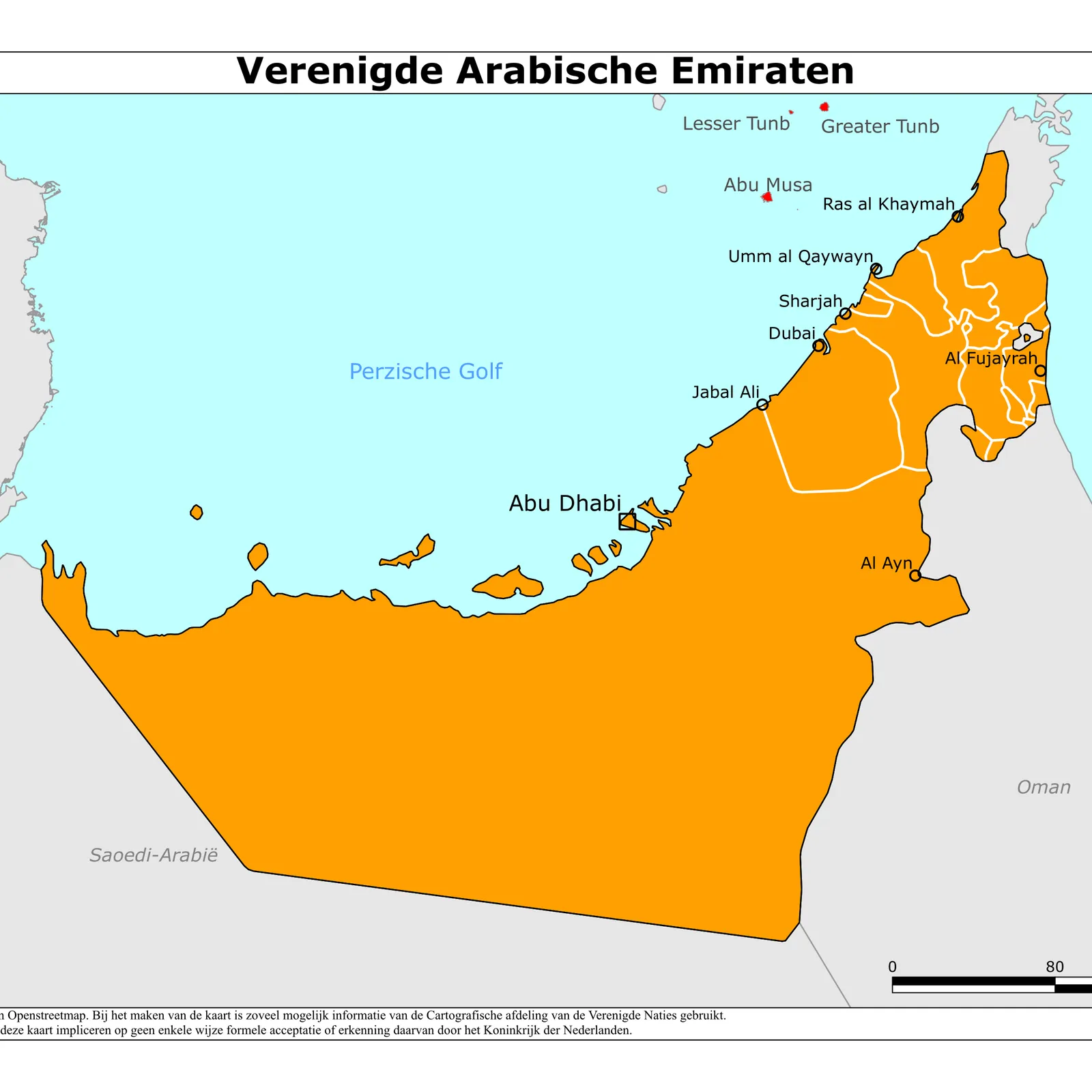Grote kaart van Verenigde Arabische Emiraten