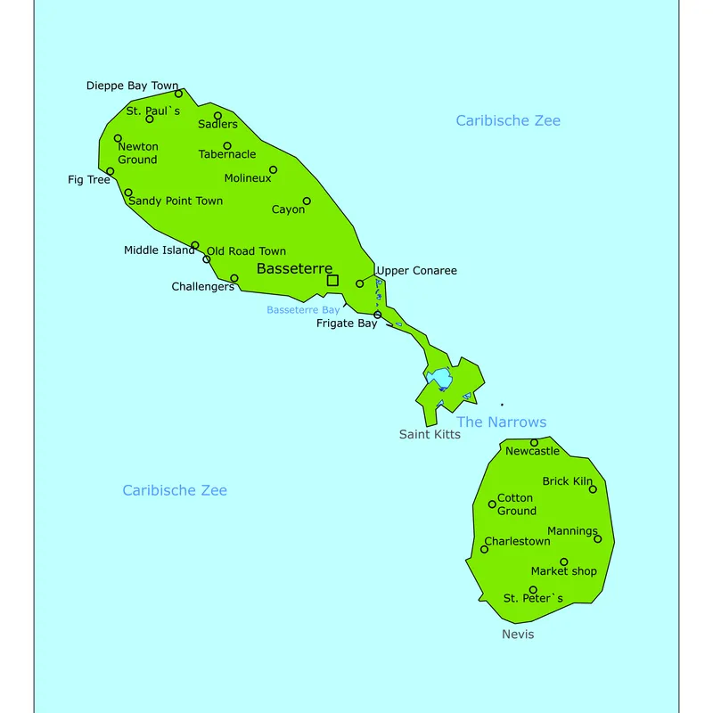 Kaart van Saint Kitts en Nevis