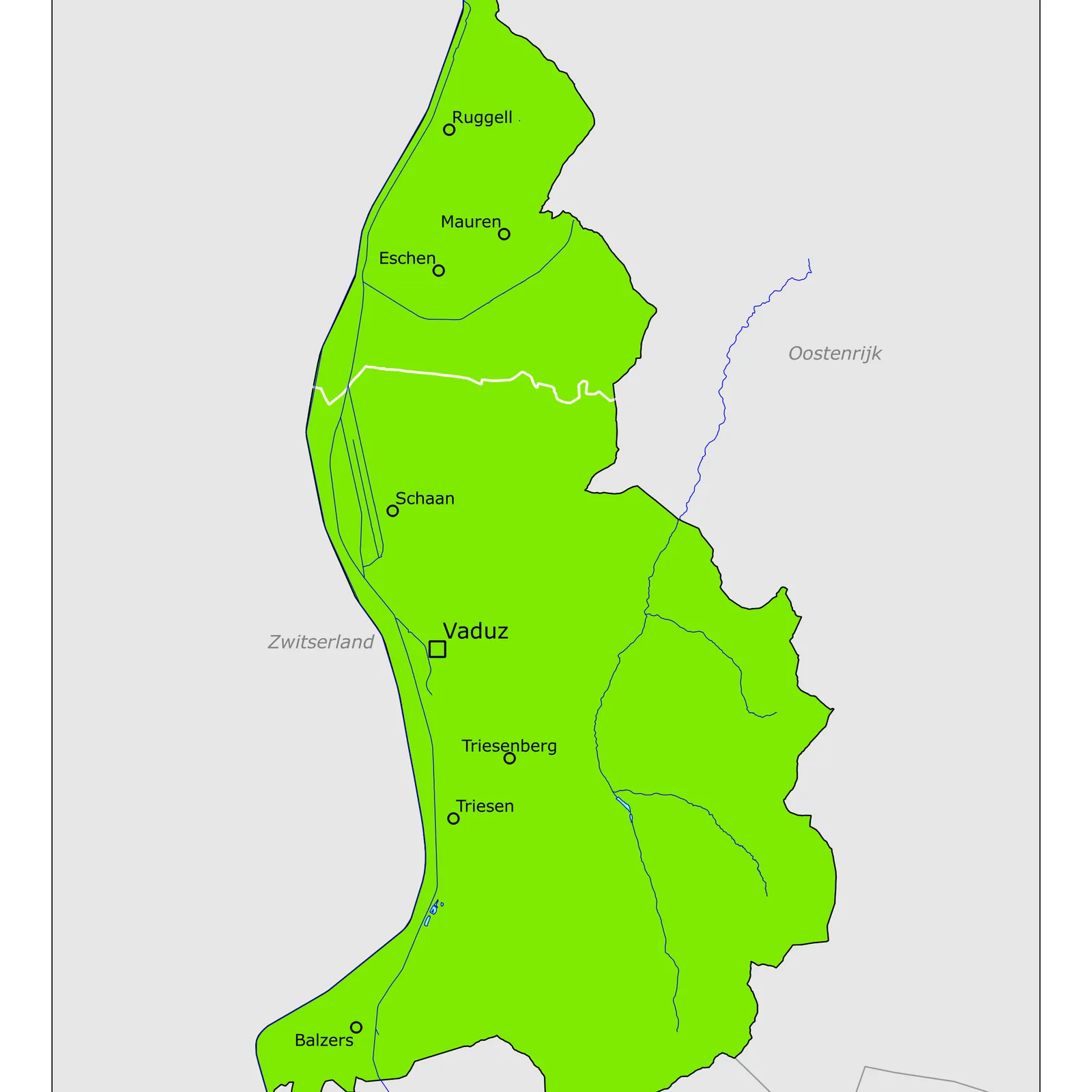 Grote kaart van Liechtenstein