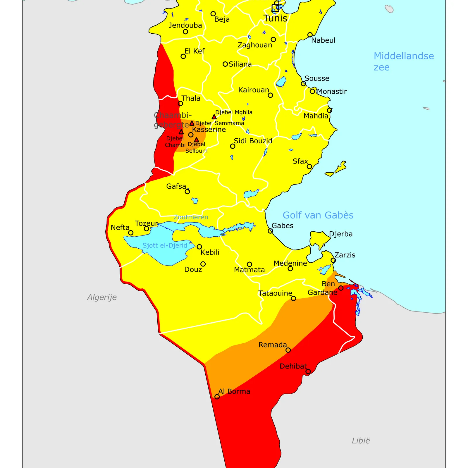 Grote kaart van Tunesië
