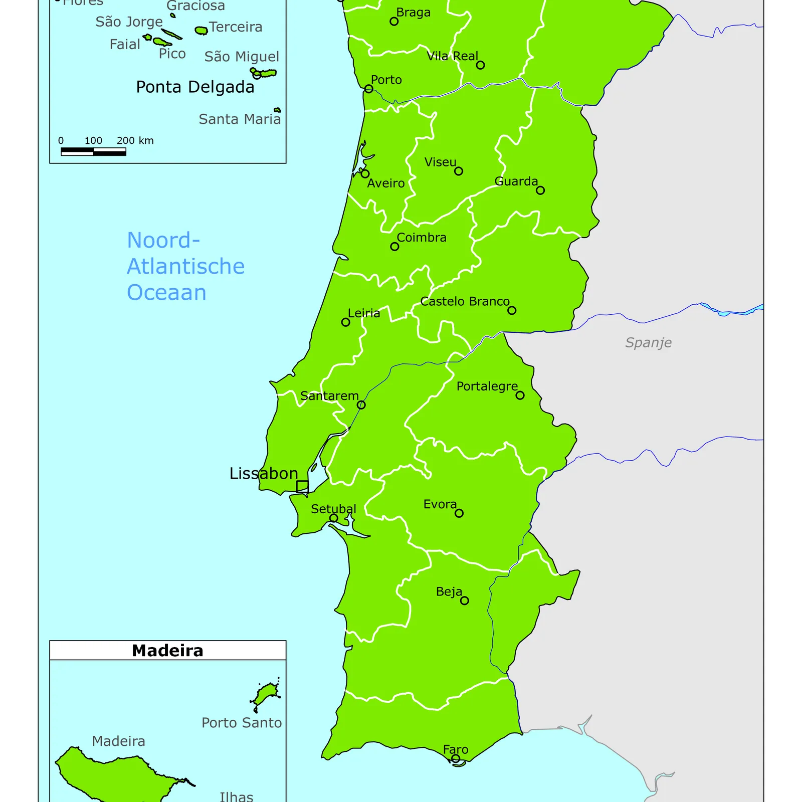 Grote kaart van Portugal