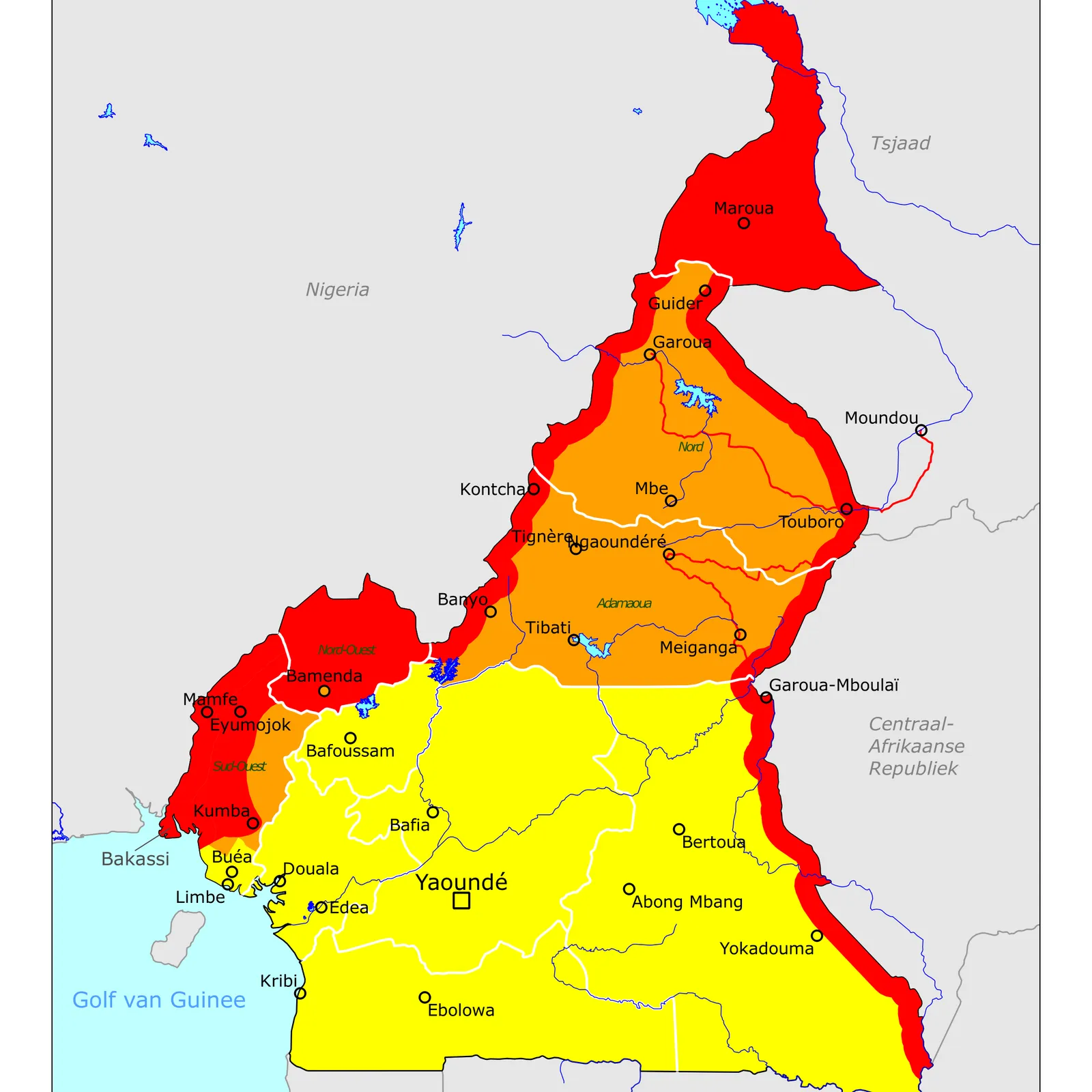 Grote kaart van Kameroen