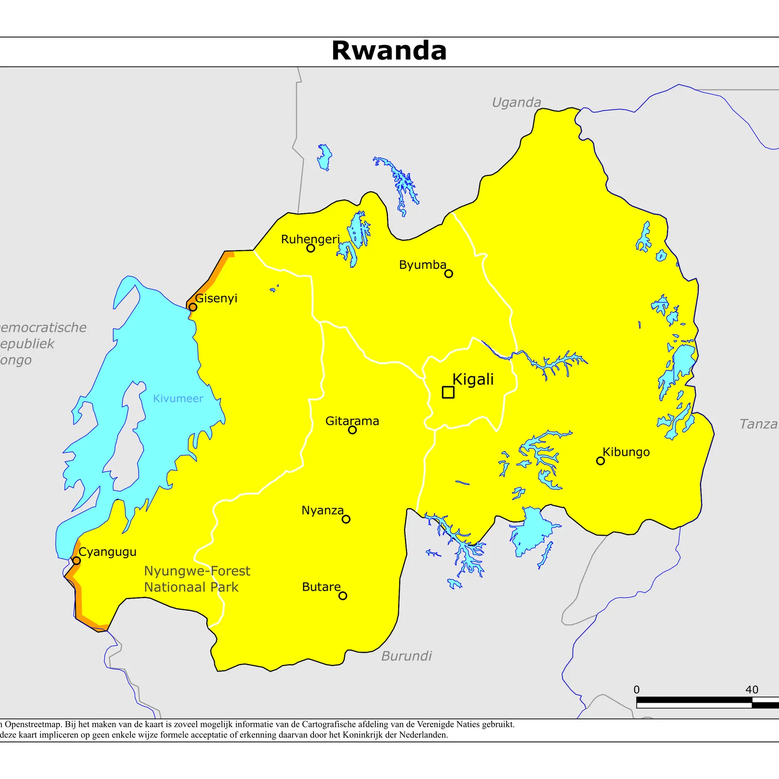 Grote kaart van Rwanda