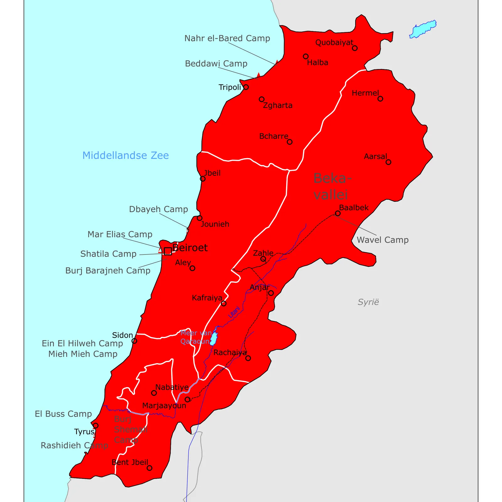 Grote kaart van Libanon