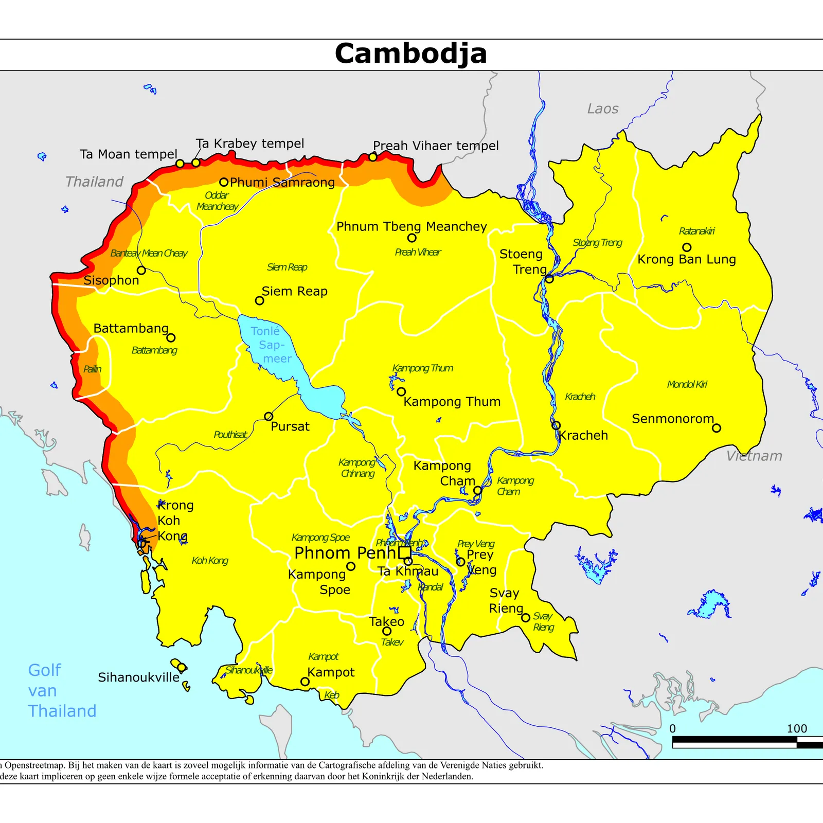 Grote kaart van Cambodja