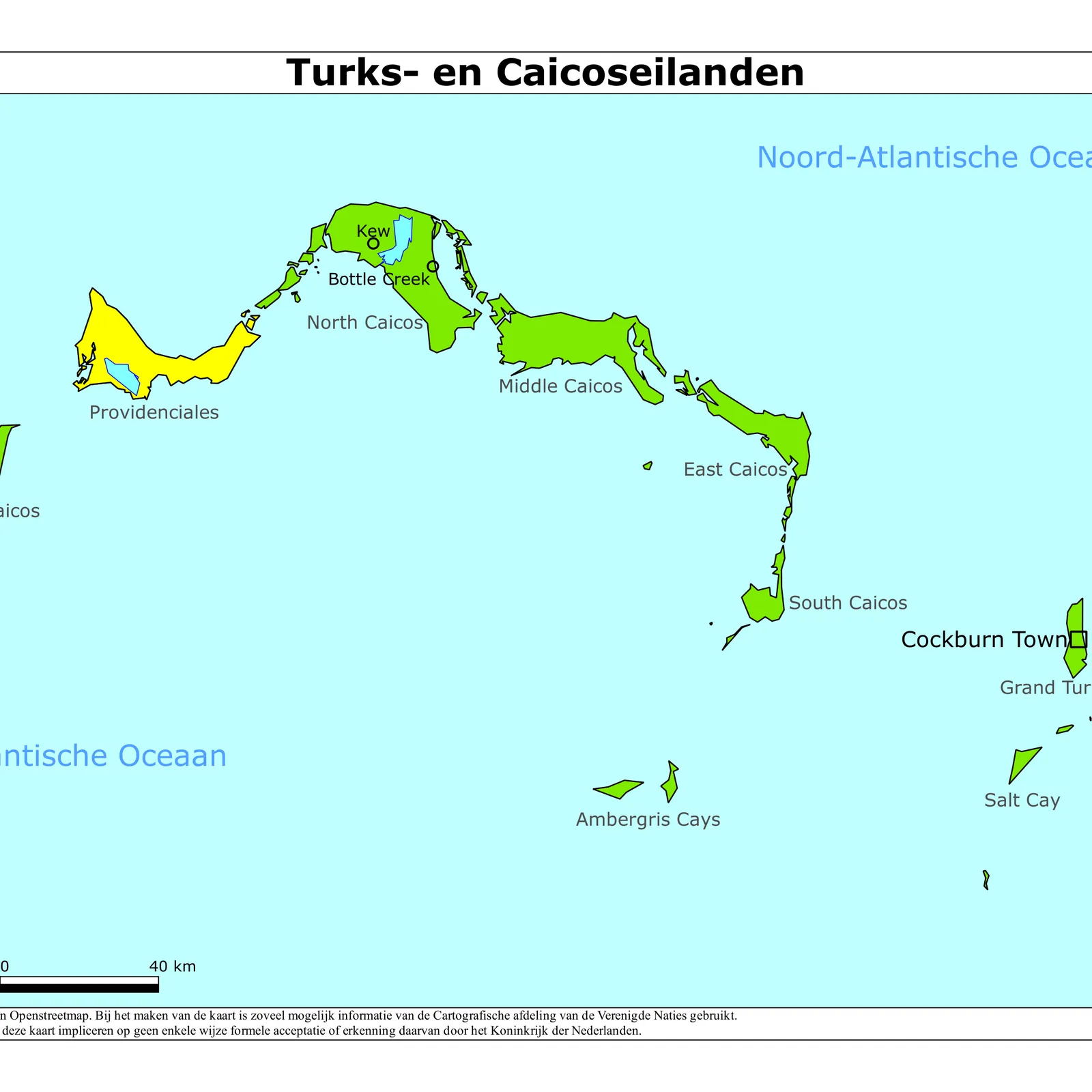 Grote kaart van Turks- en Caicoseilanden
