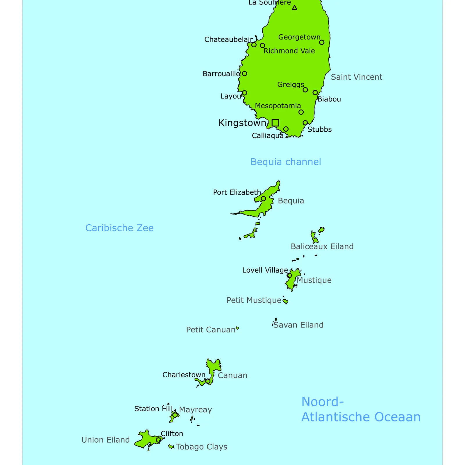 Grote kaart van Saint Vincent en de Grenadines