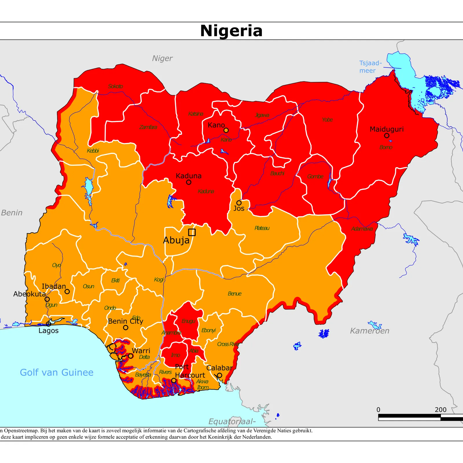 Grote kaart van Nigeria