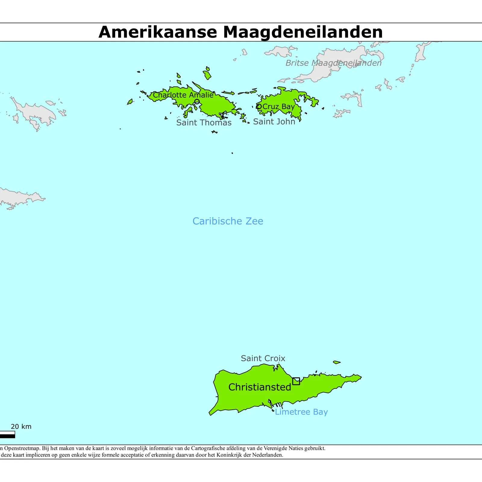 Grote kaart van Amerikaanse Maagdeneilanden