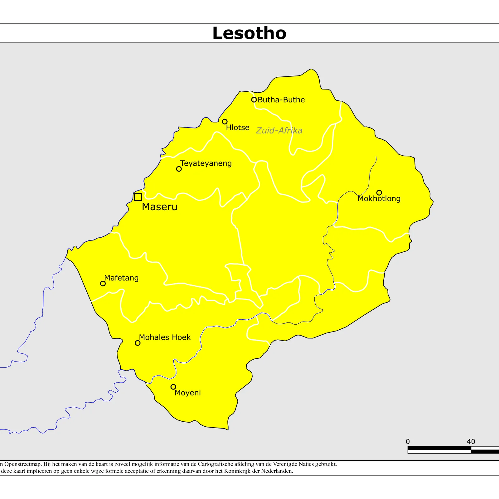 Grote kaart van Lesotho