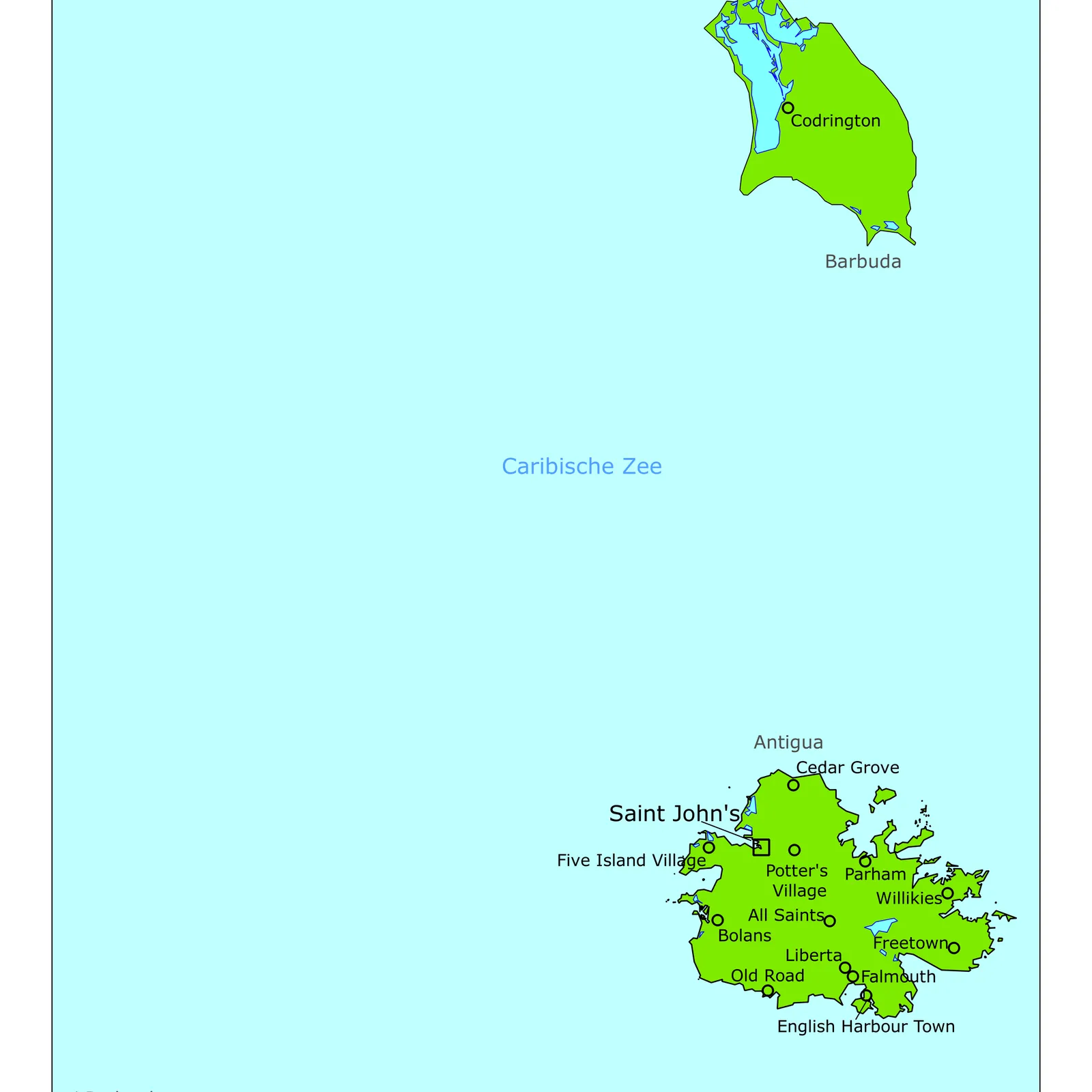 Grote kaart van Antigua en Barbuda