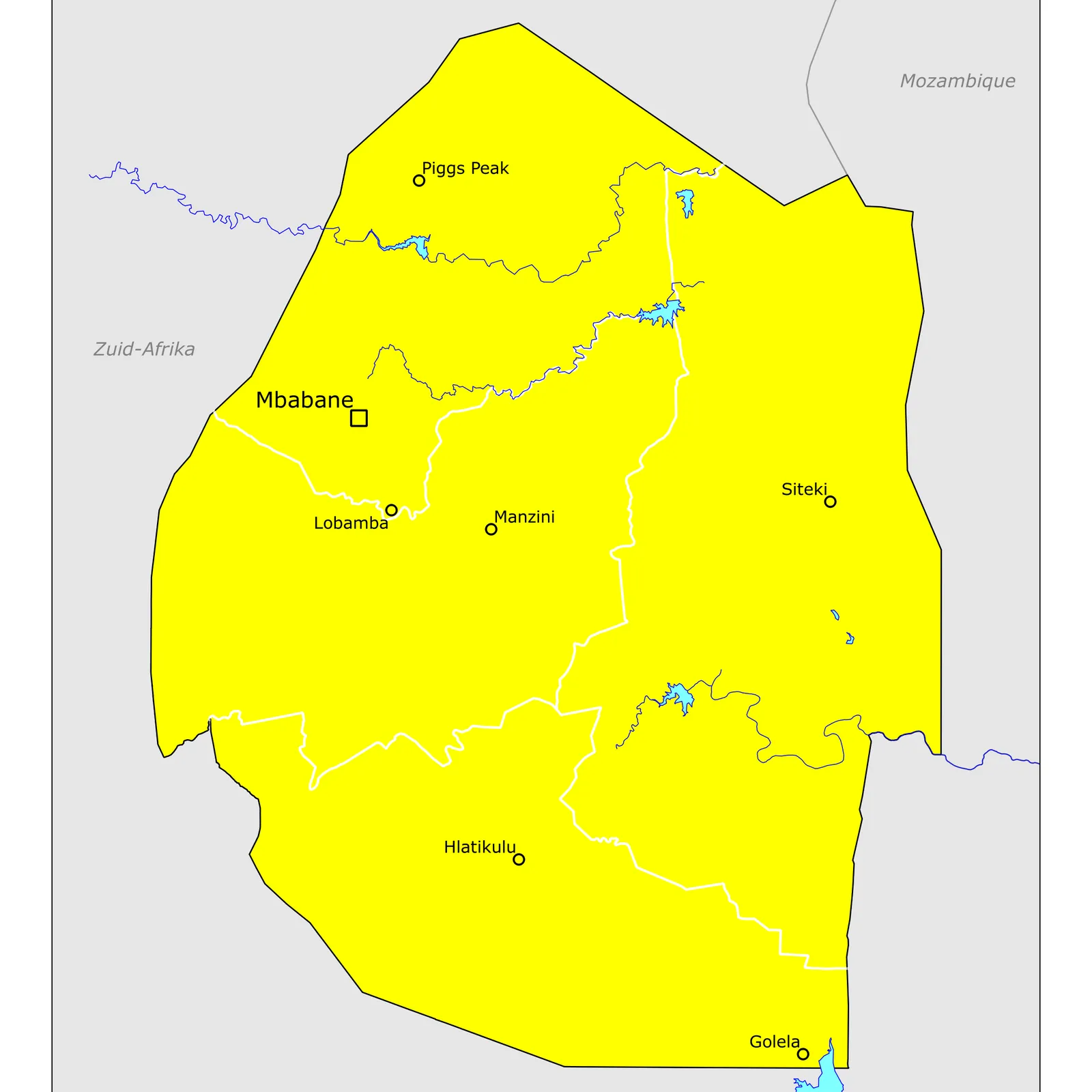 Grote kaart van Eswatini (Swaziland)