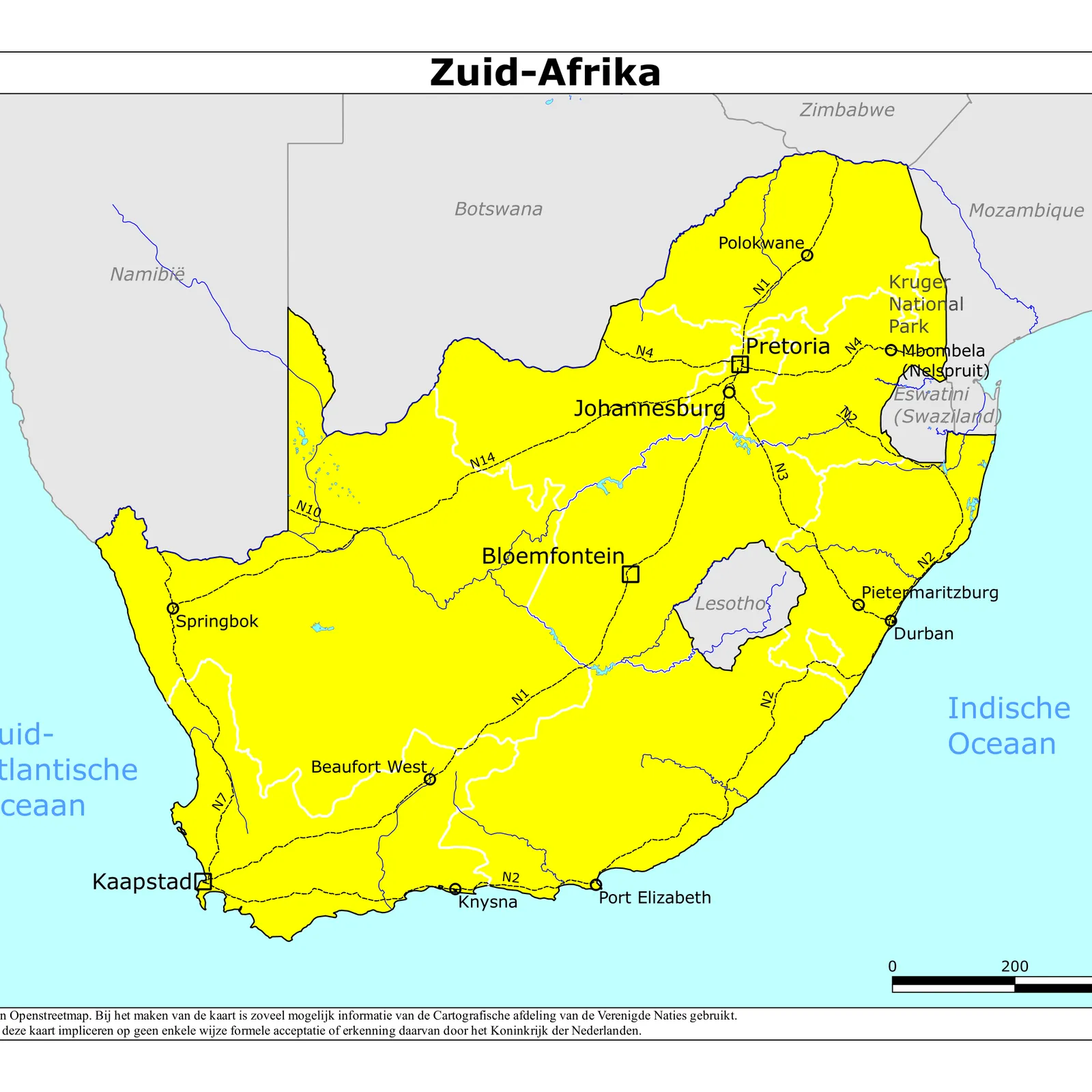 Grote kaart van Zuid-Afrika