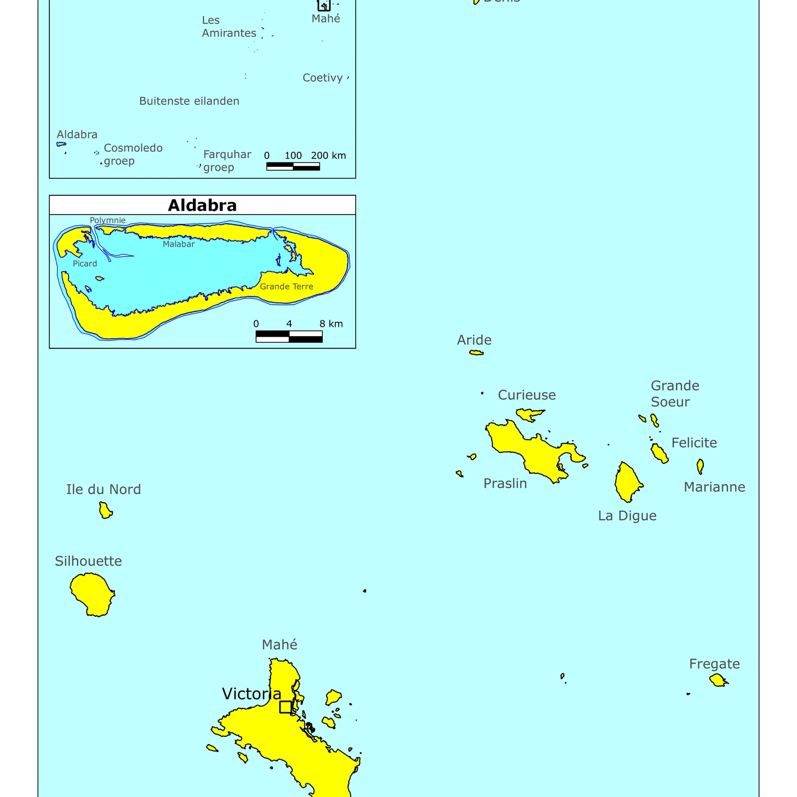 Grote kaart van Seychellen