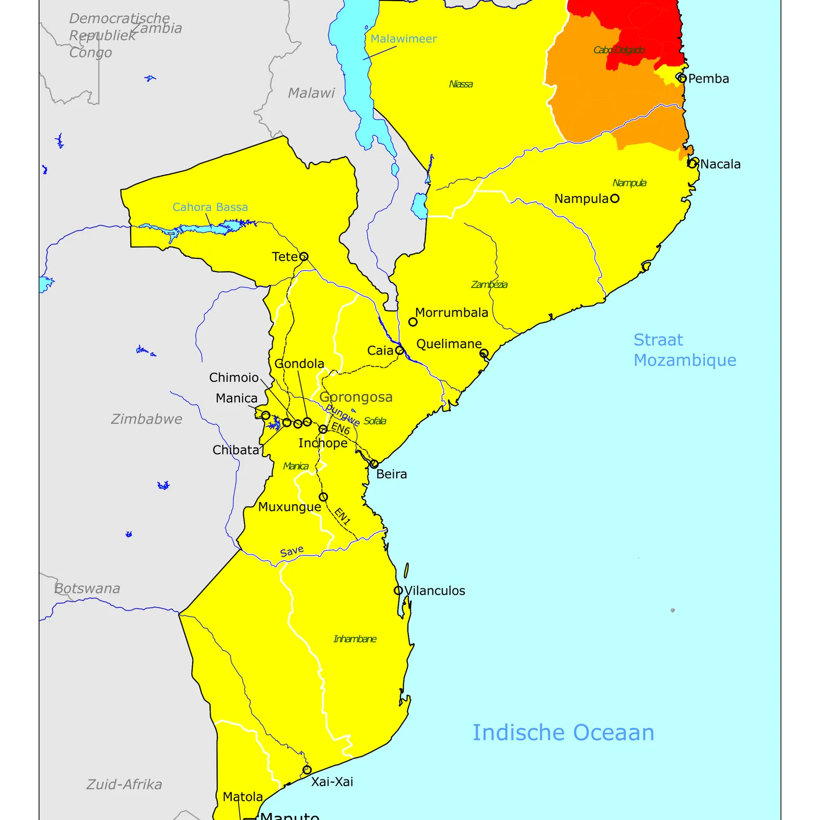 Grote kaart van Mozambique