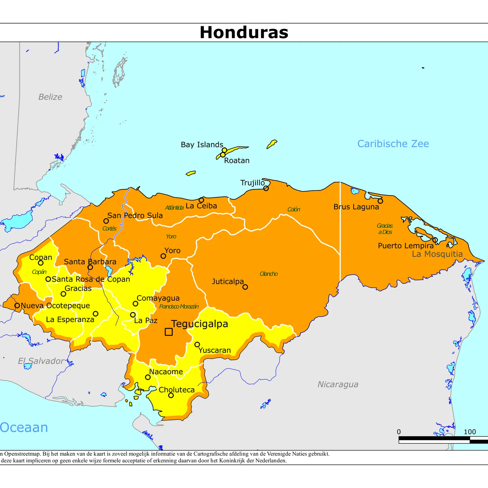 Grote kaart van Honduras