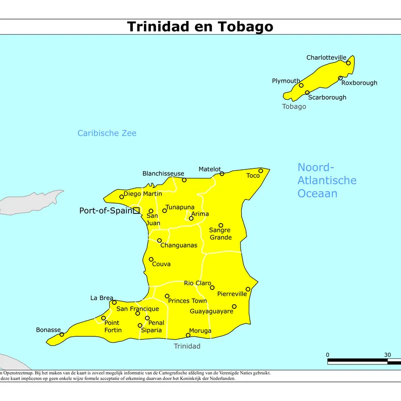 Kaart van Trinidad en Tobago