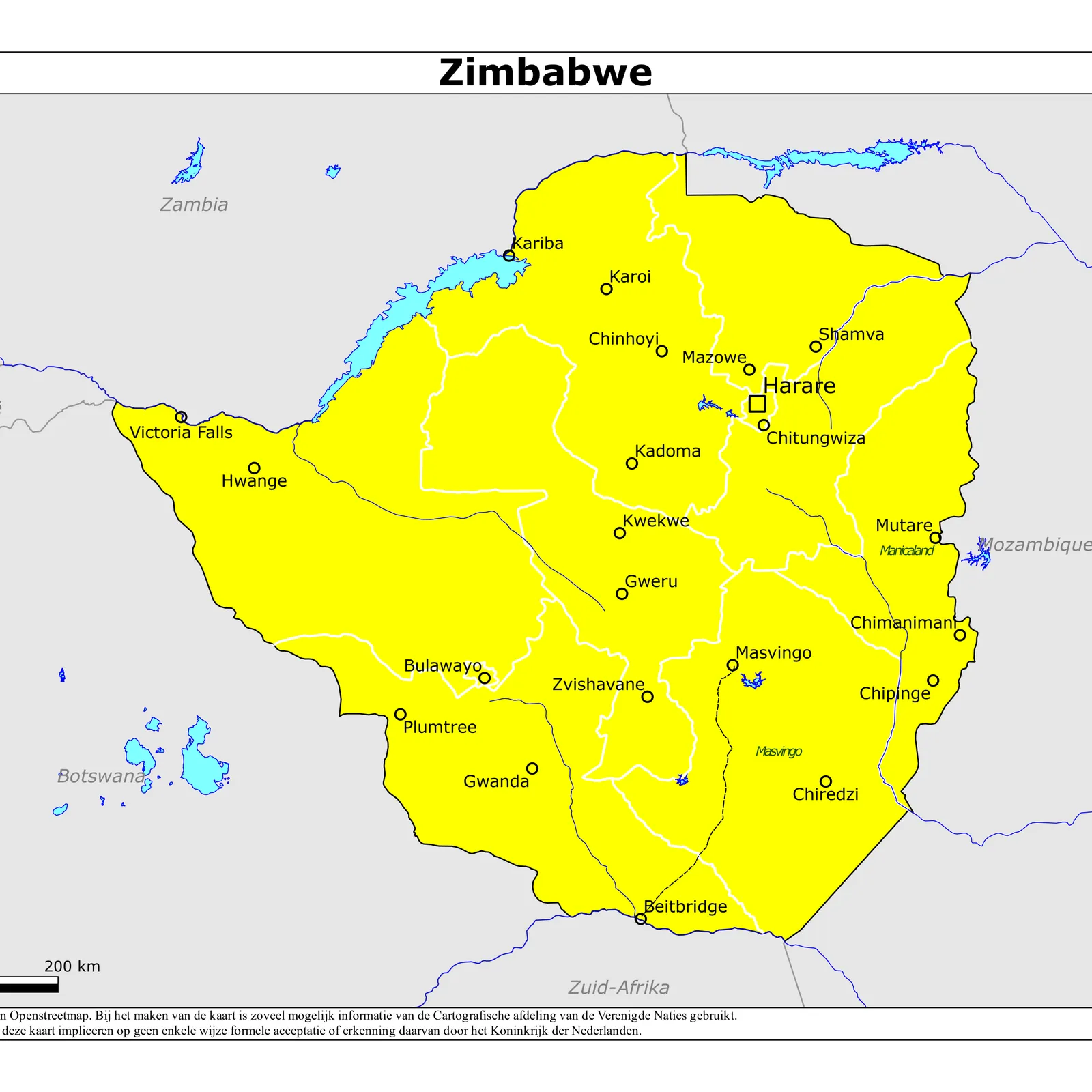 Grote kaart van Zimbabwe