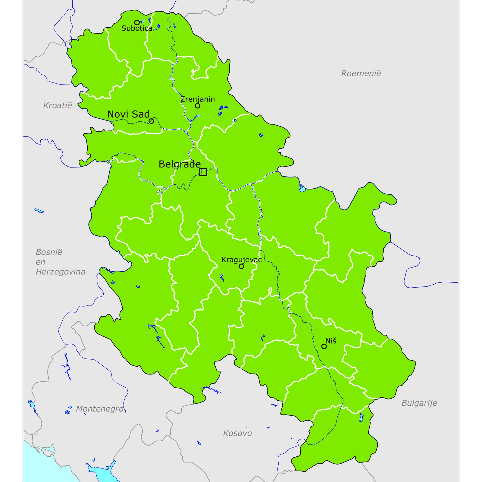 Grote kaart van Servië