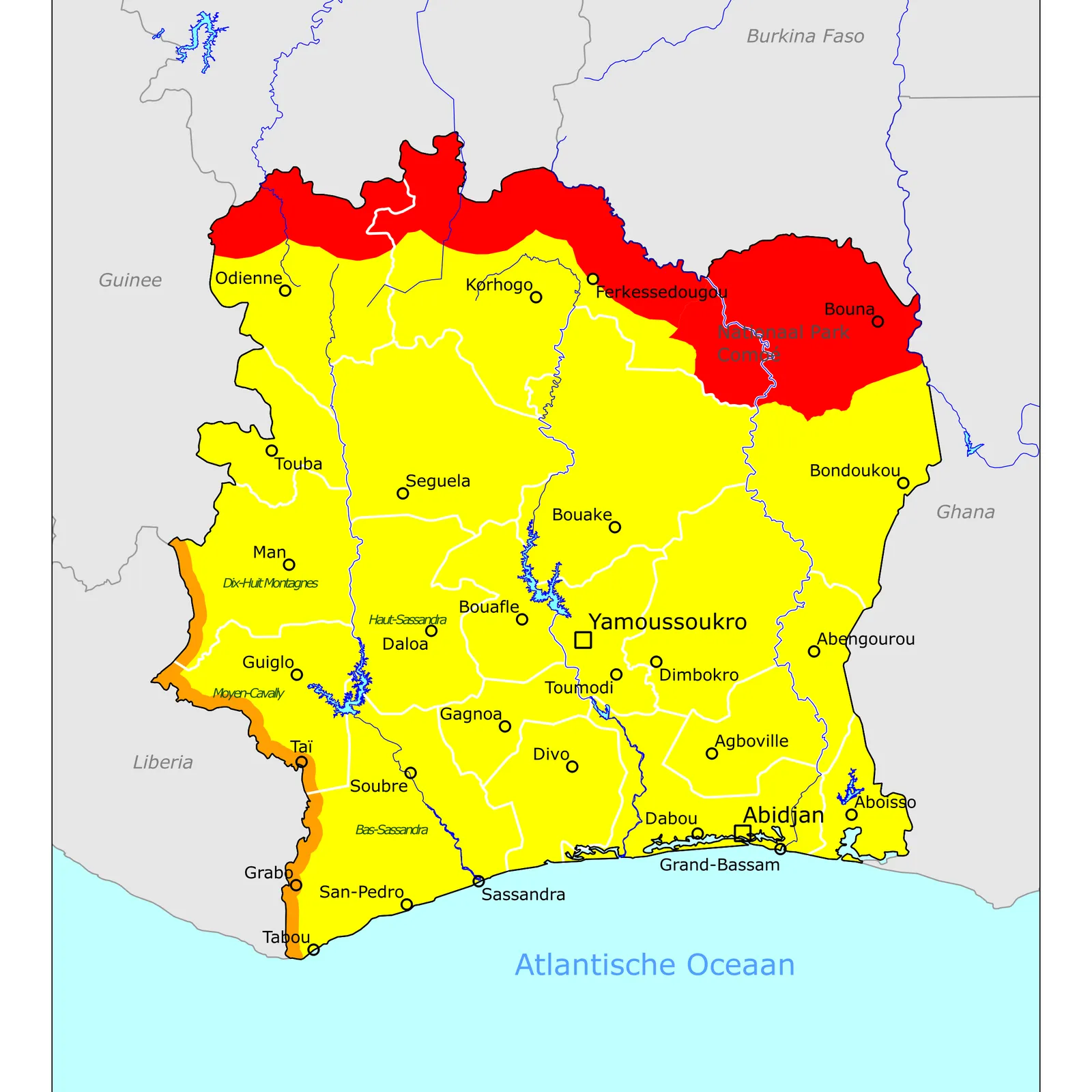 Grote kaart van Ivoorkust