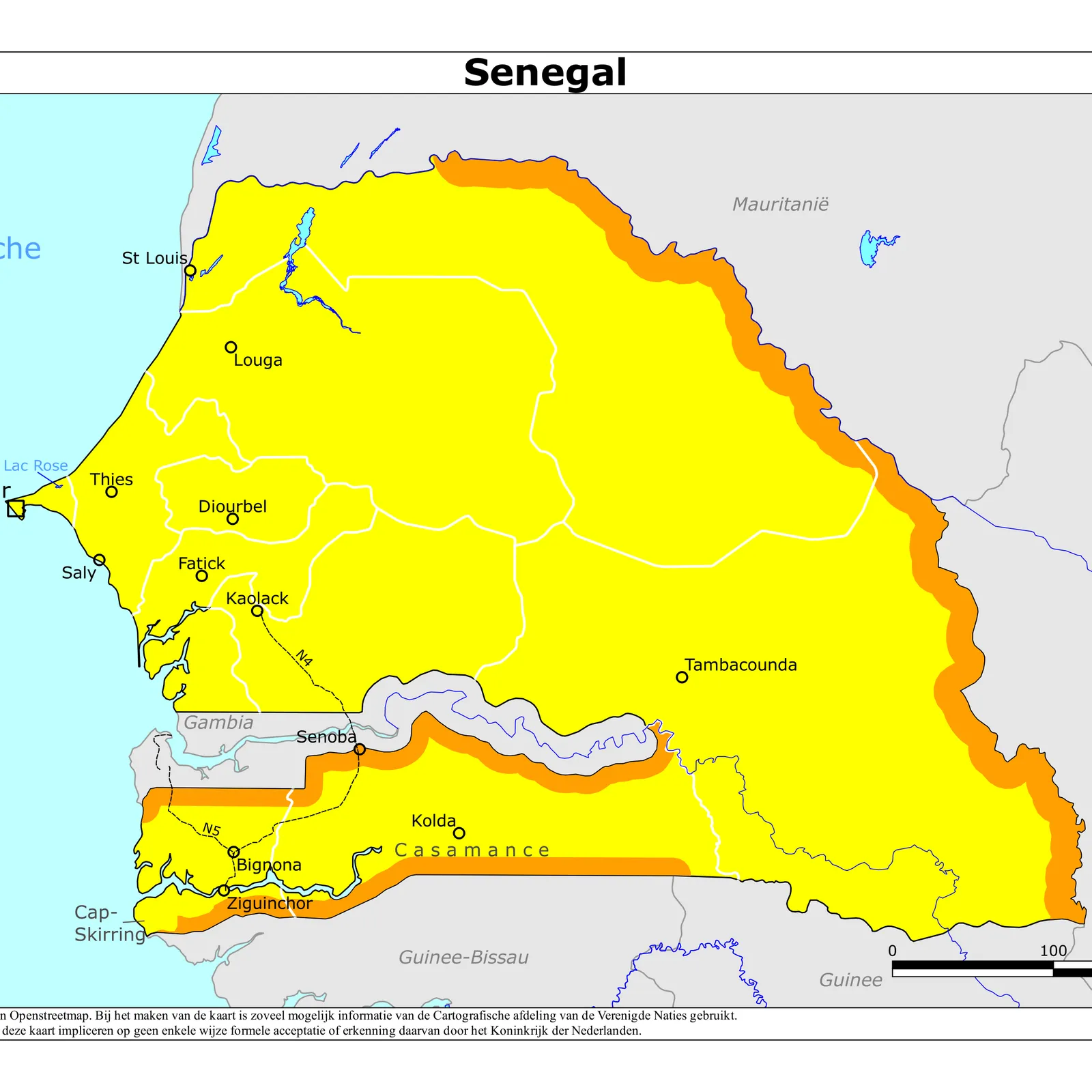 Grote kaart van Senegal