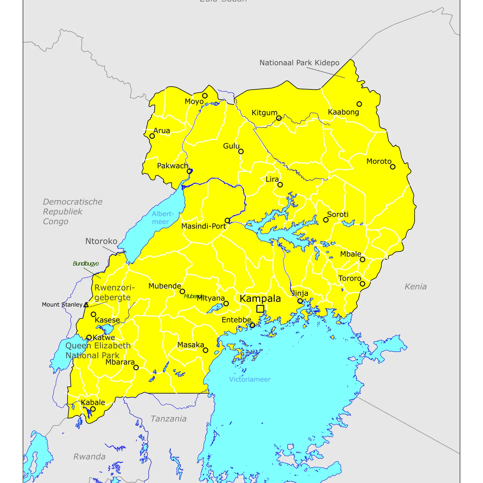 Grote kaart van Uganda