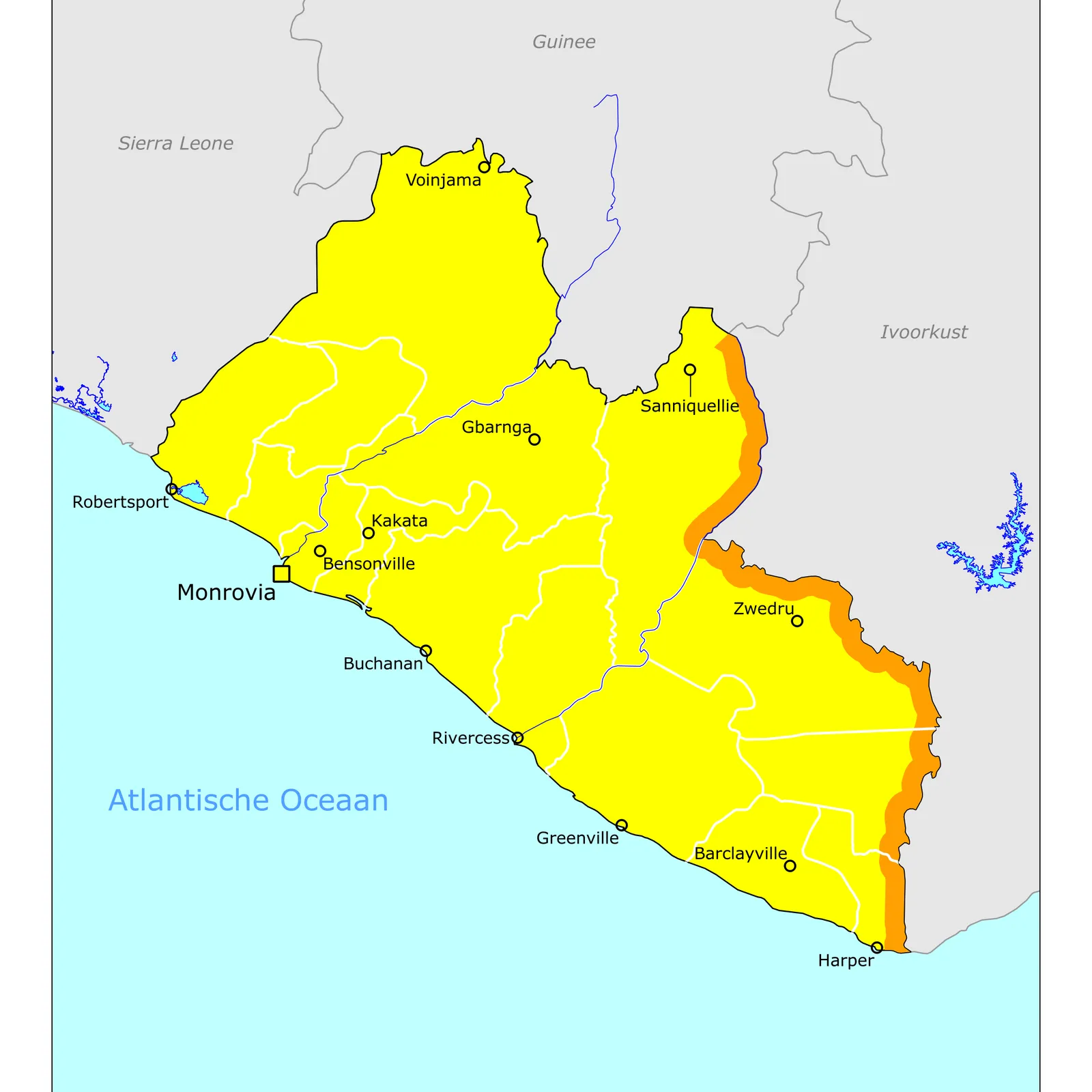 Grote kaart van Liberia