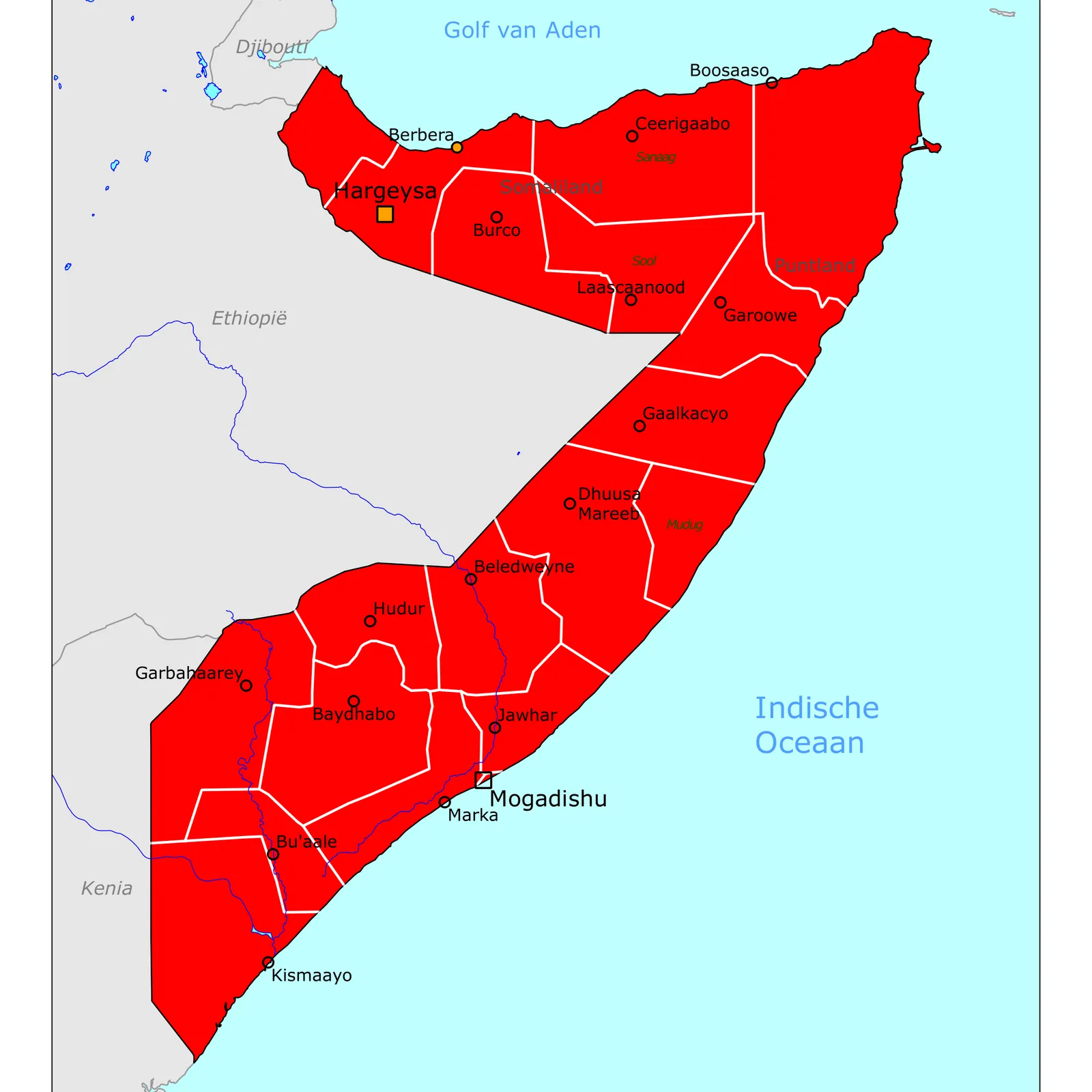 Grote kaart van Somalië