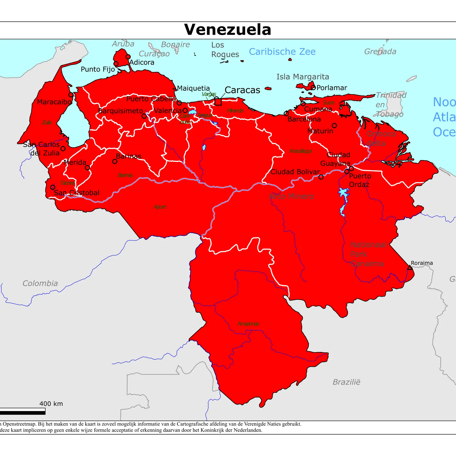 Grote kaart van Venezuela