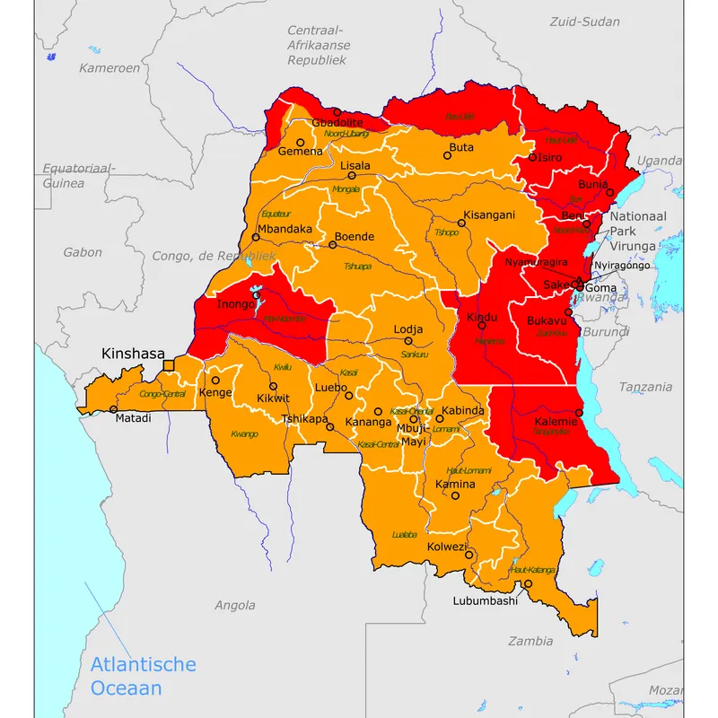 Kaart van Congo, Democratische Republiek