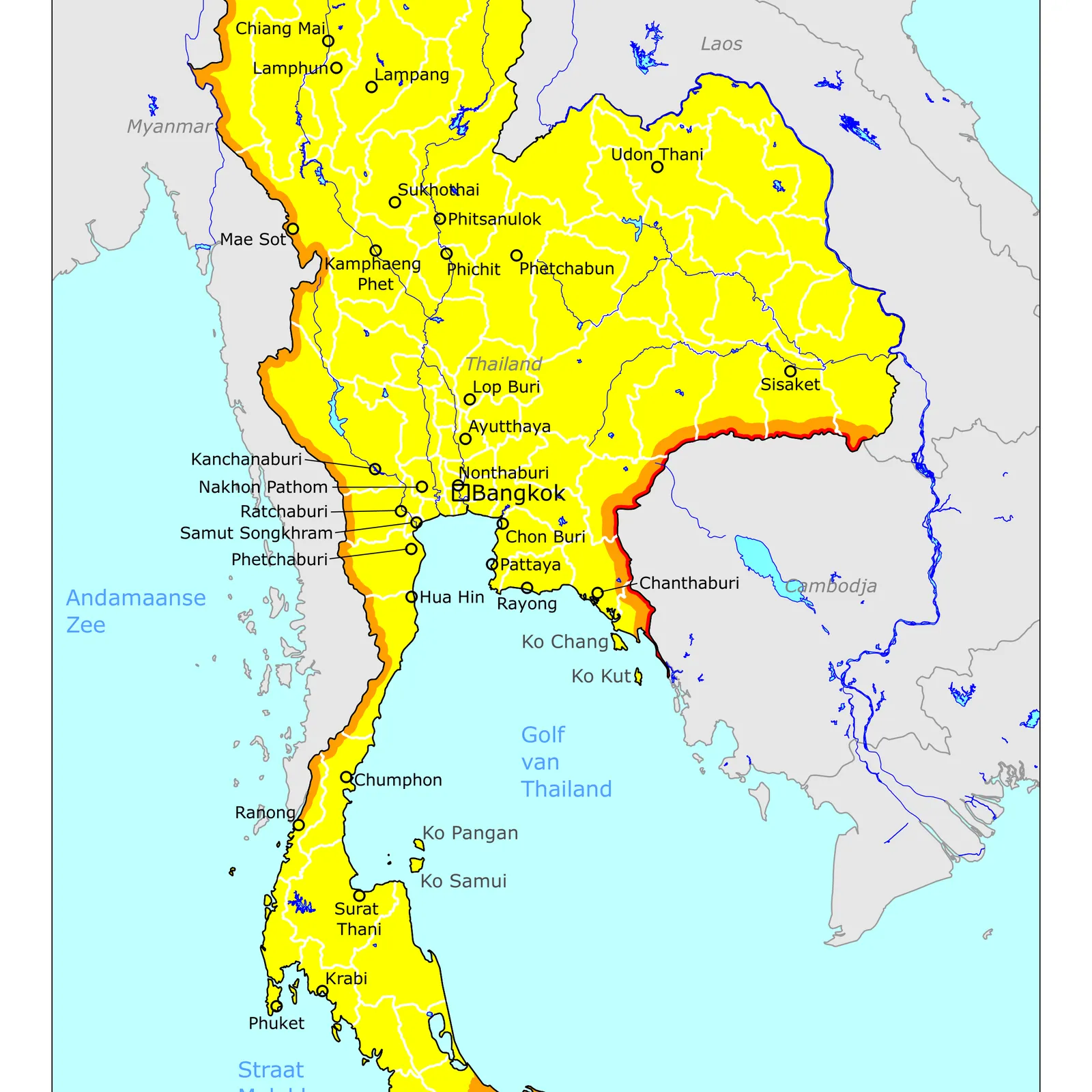 Grote kaart van Thailand