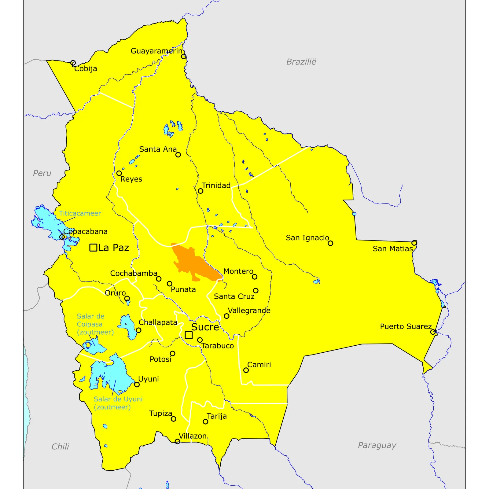 Grote kaart van Bolivia