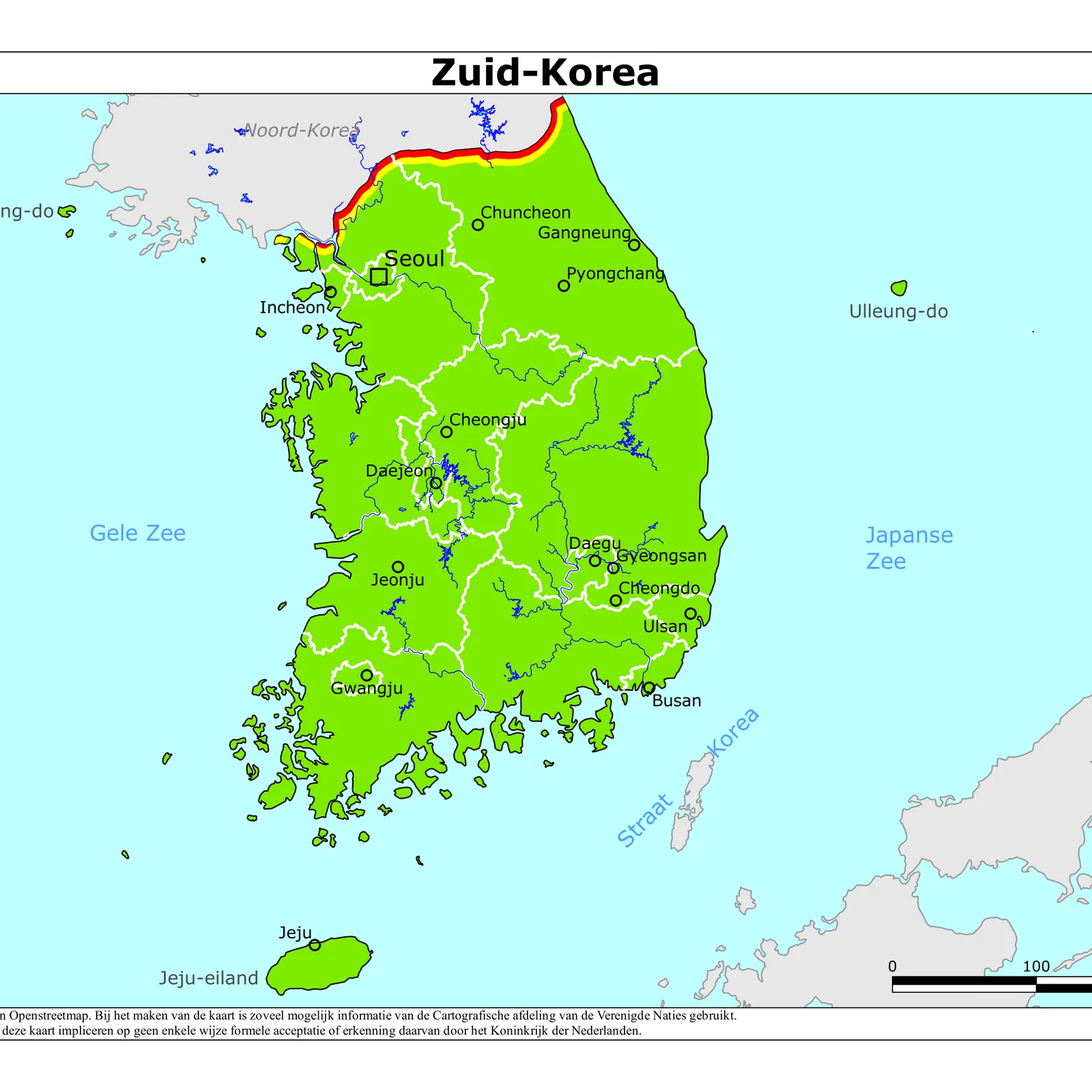 Grote kaart van Zuid-Korea