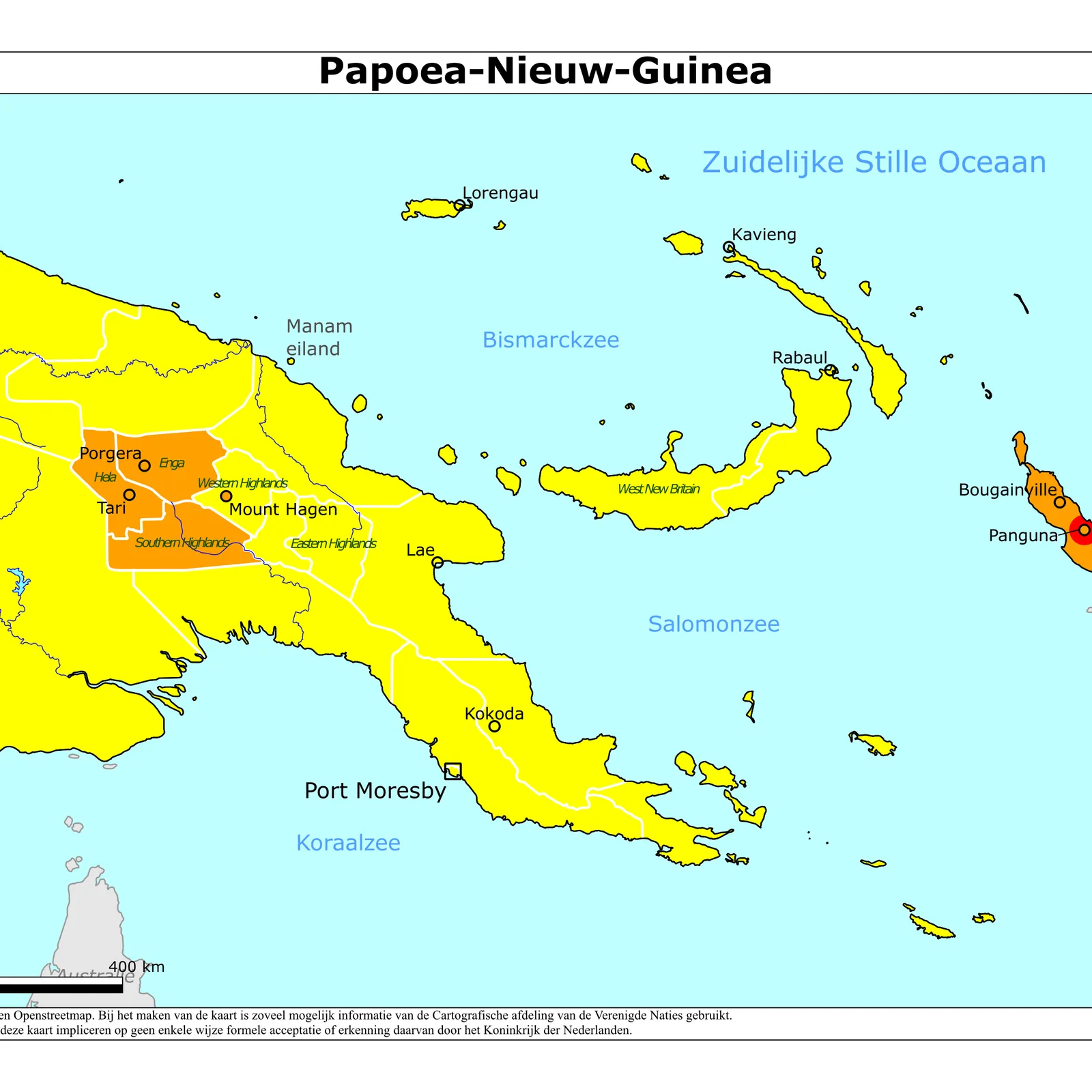 Grote kaart van Papoea-Nieuw-Guinea