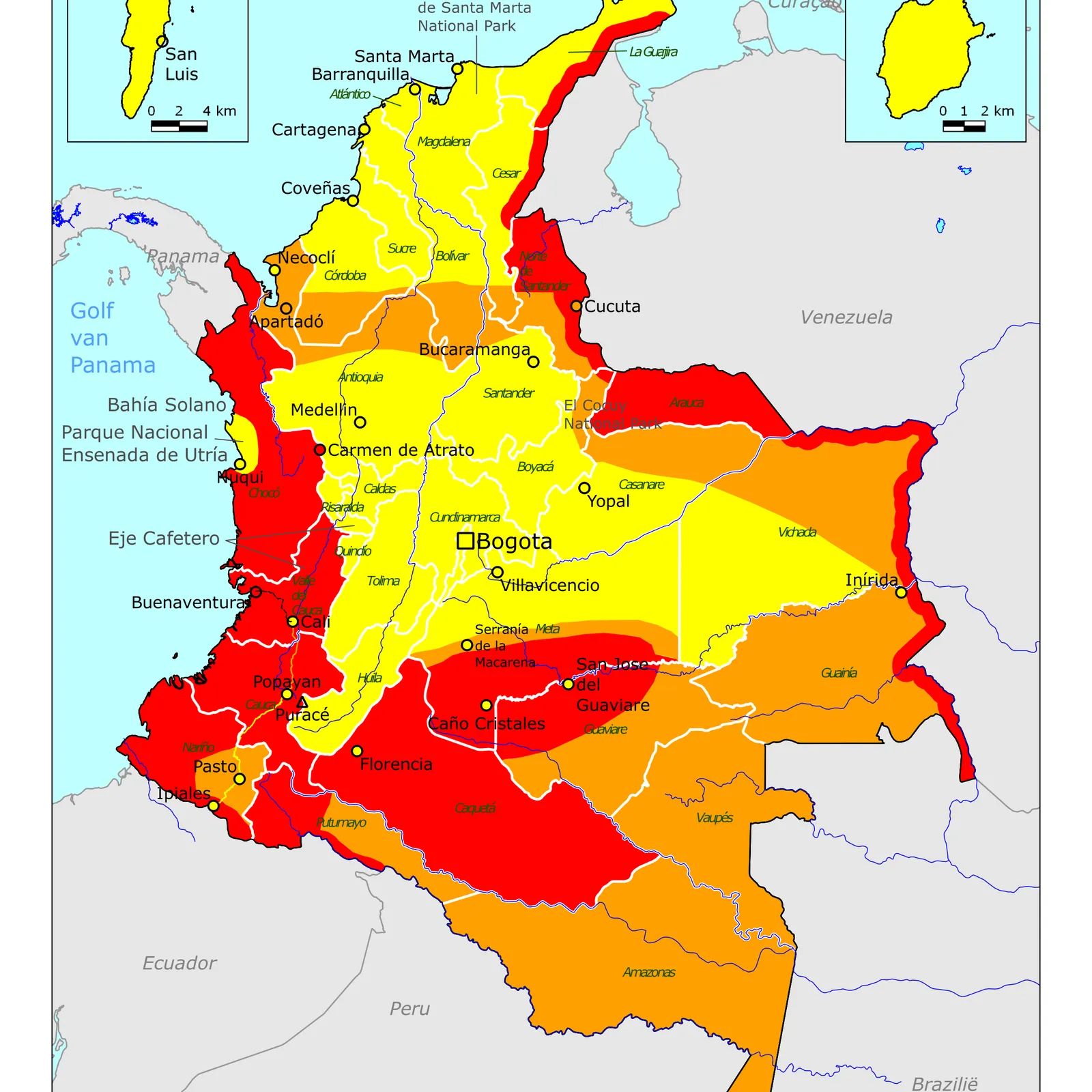 Grote kaart van Colombia