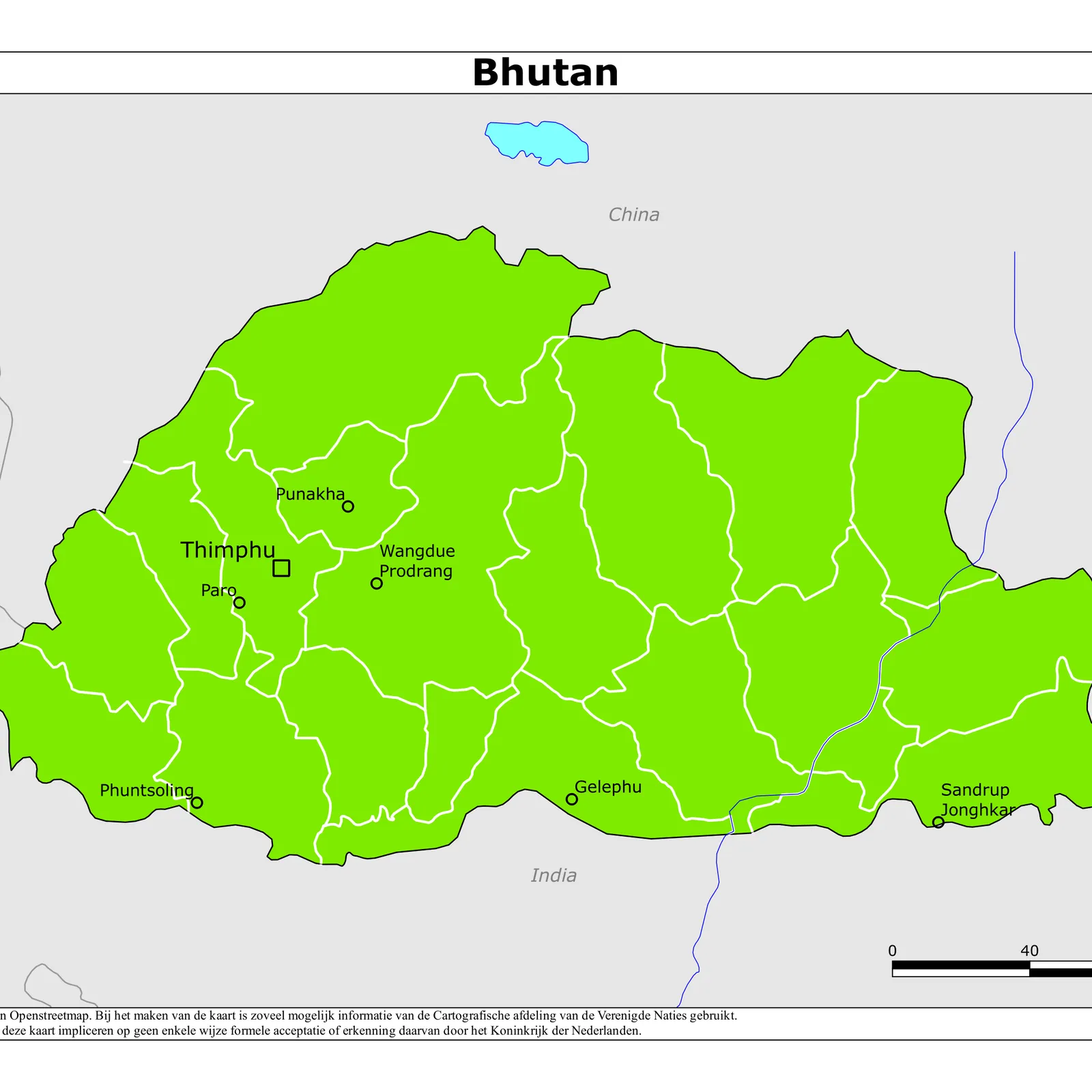 Grote kaart van Bhutan