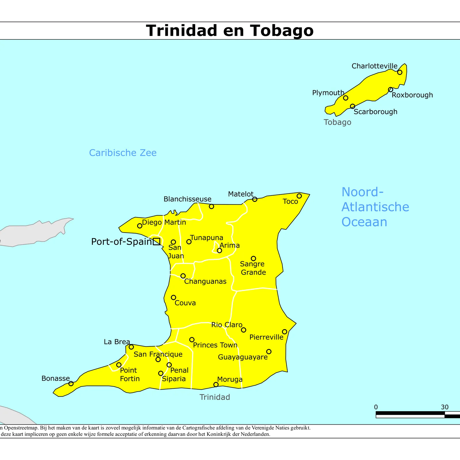 Grote kaart van Trinidad en Tobago