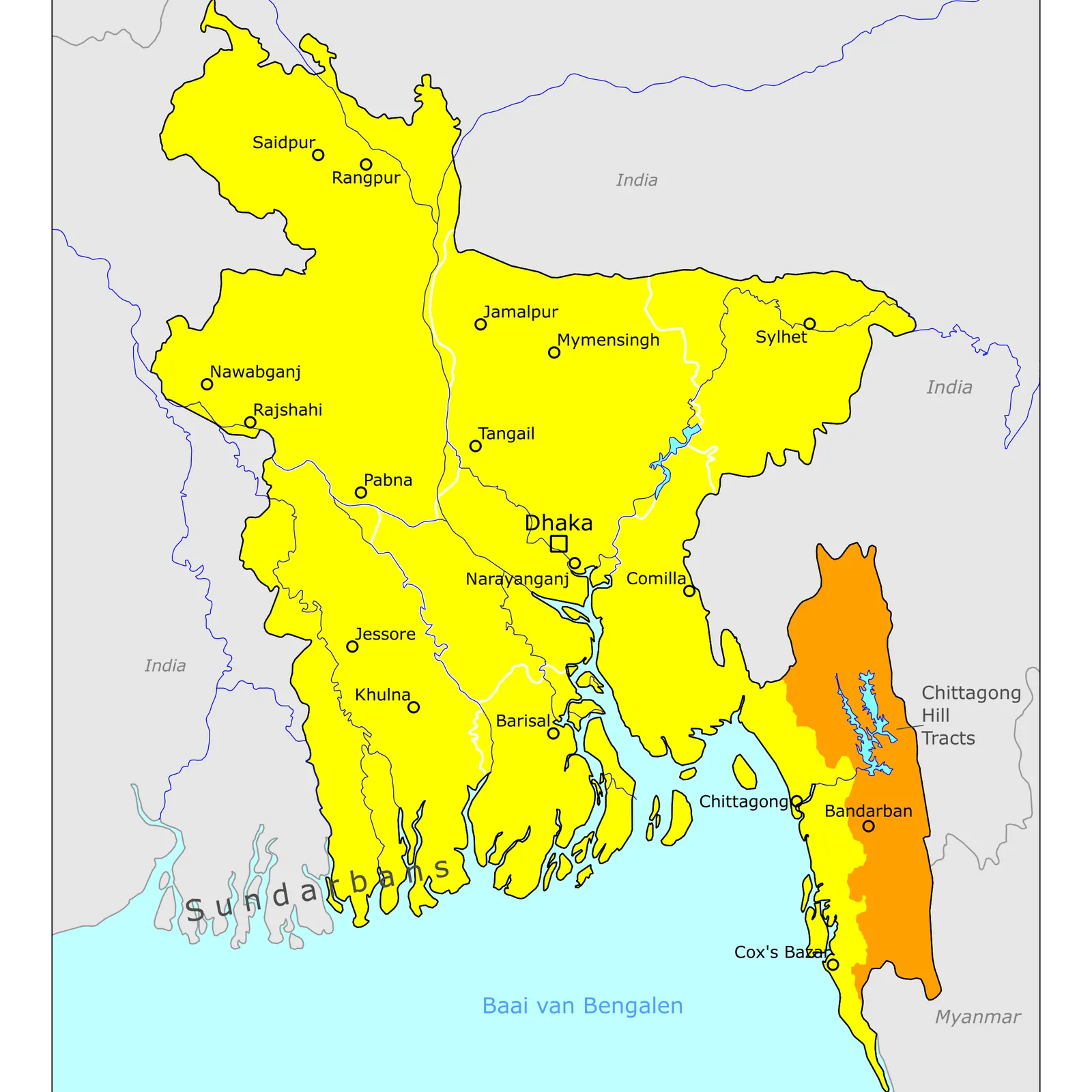 Grote kaart van Bangladesh